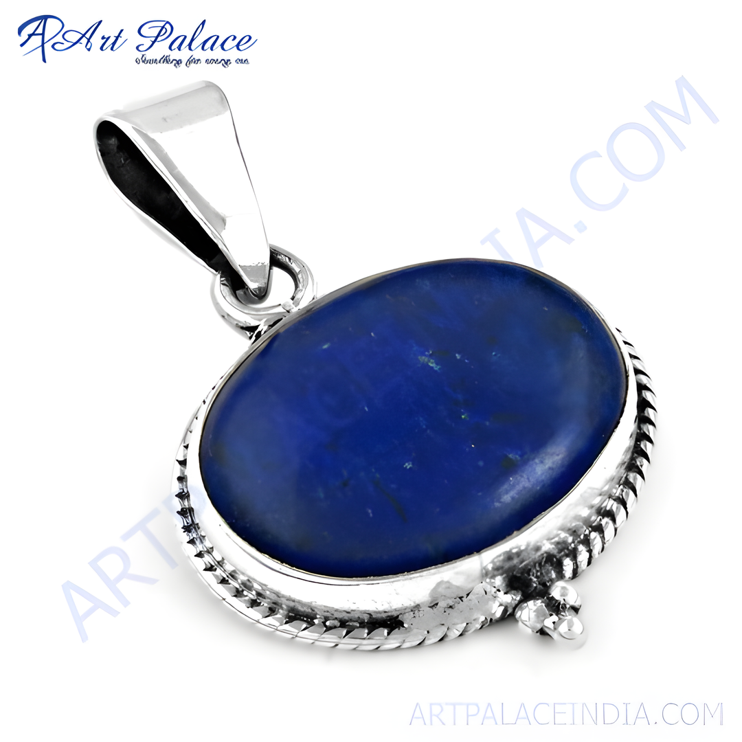 925 sterling silver oval lapis lazuli pendant with deep blue gemstone