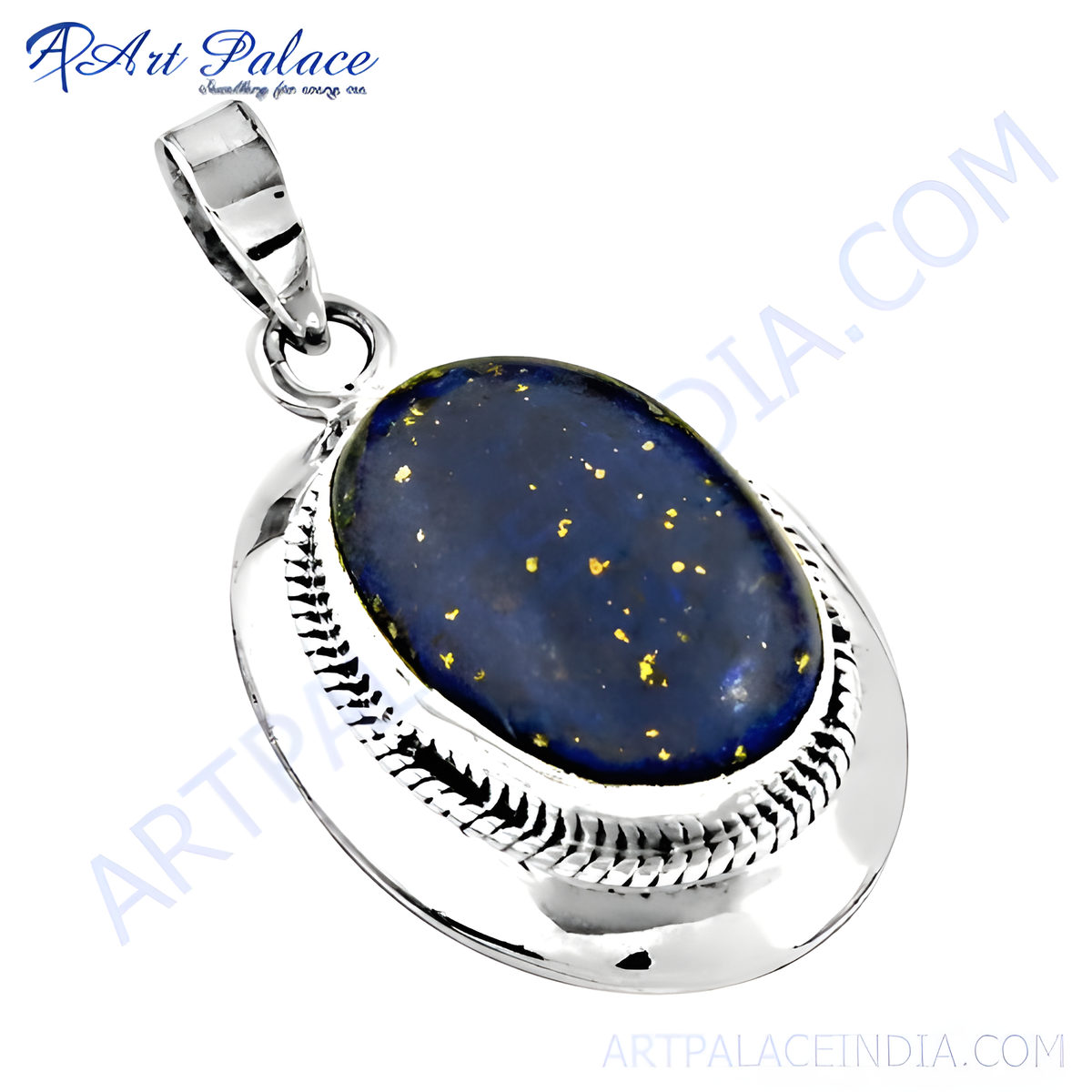 925 sterling silver oval pendant with a deep blue lapis lazuli gemstone and gold plating flecks