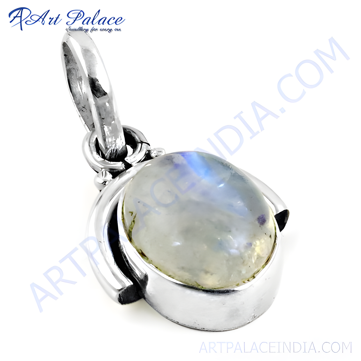 925 sterling silver moonstone pendant, oval gemstone pendant, iridescent blue and white stone, women's jewelry