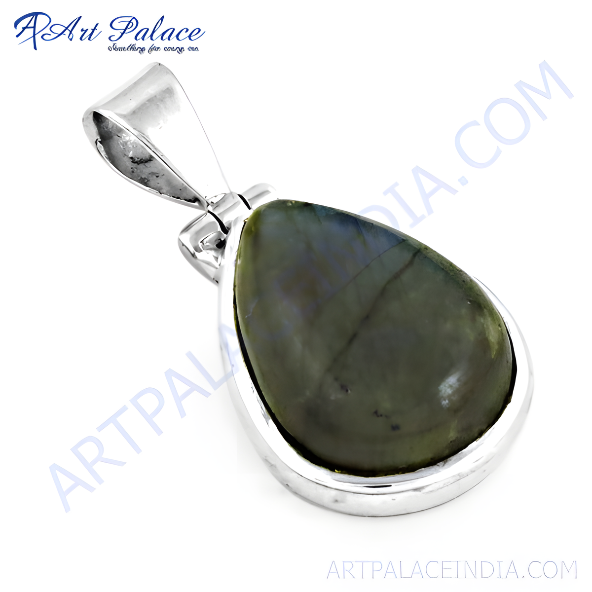 925 sterling silver labradorite pendant, teardrop shaped with a green and blue shimmer, gemstone necklace
