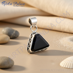Load image into Gallery viewer, 925 Silver Onyx Triangle Pendant | Black Gemstone Jewelry
