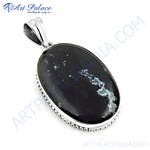 Load image into Gallery viewer, 925 sterling silver black agate oval pendant. Black and white gemstone pendant.

