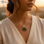 Load image into Gallery viewer, Silver Moldavite Pendant Necklace | Green Gemstone Jewelry
