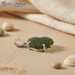 Load image into Gallery viewer, Silver Moldavite Pendant Necklace | Green Gemstone Jewelry

