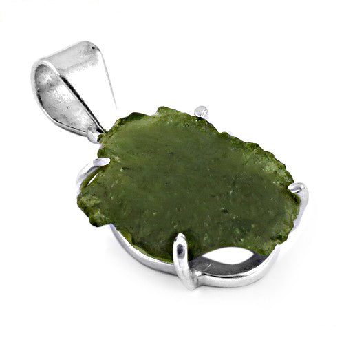 Silver moldavite pendant necklace | green gemstone jewelry
