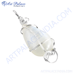Load image into Gallery viewer, 925 sterling silver moonstone pendant with pear shaped white gemstone, wire wrapped, elegant necklace
