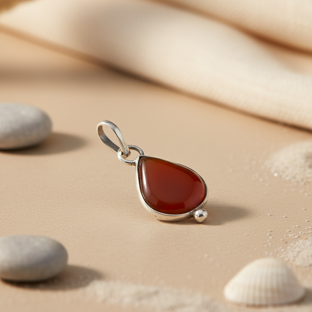 925 Silver Carnelian Teardrop Pendant | Gemstone Jewelry