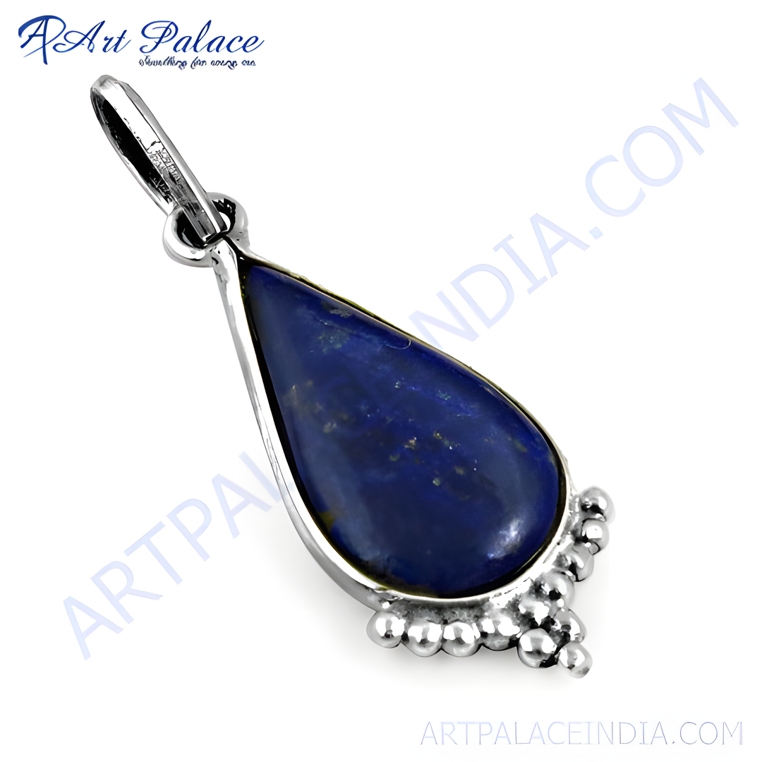 925 sterling silver teardrop pendant with a deep blue lapis lazuli gemstone center
