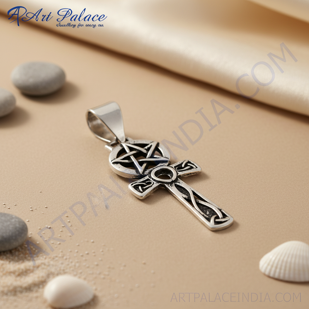 Stainless Steel Pentagram Ankh Pendant | Celtic Cross Necklace