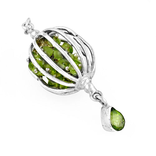 925 Silver Peridot Cage Pendant Necklace | Green Stone Jewelry