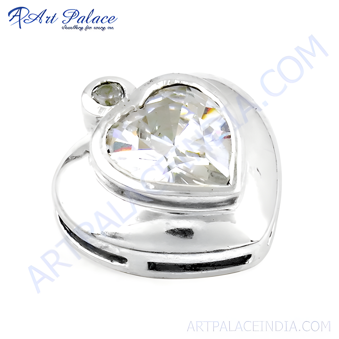 925 sterling silver heart-shaped pendant with a sparkling gemstone in the center