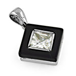 Load image into Gallery viewer, Silver Onyx &amp; Cubic Zirconia Pendant for Women | Square Jewelry
