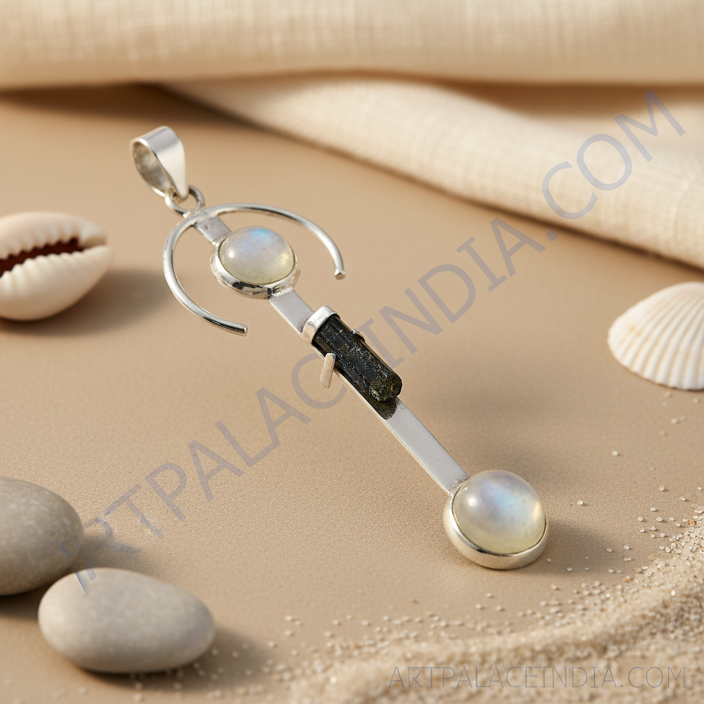 925 Silver Moonstone & Tourmaline Pendant for Women | Gift
