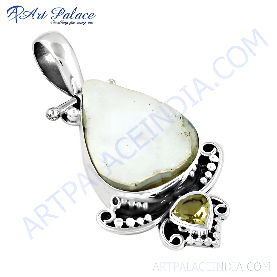 925 sterling silver moonstone pendant necklace with citrine accent gemstone.