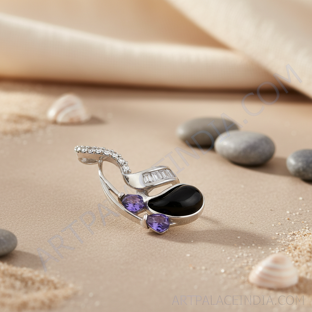 925 Silver Onyx & Purple Stone Pendant for Women