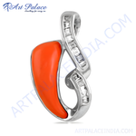 Load image into Gallery viewer, Sterling silver pendant with vibrant coral gemstone and sparkling diamonds. Elegant design for women.
