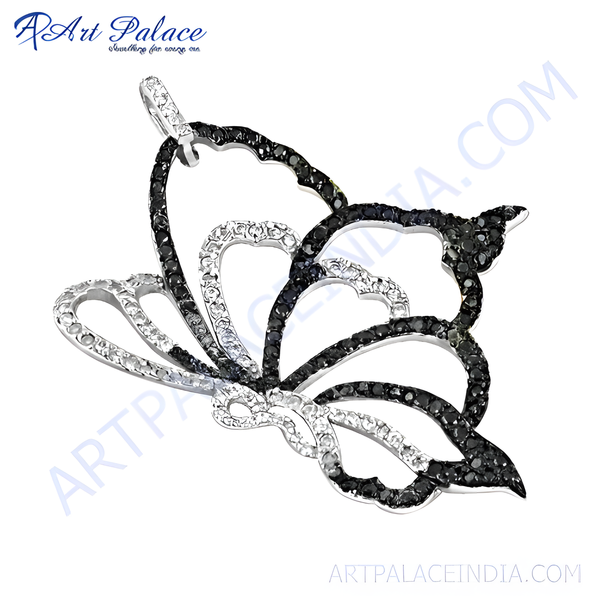 925 silver butterfly pendant with black and white crystals, a stunning fashion accessory