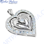 Load image into Gallery viewer, Sterling silver heart pendant necklace with diamond accents, elegant jewelry for women.
