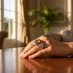 Load image into Gallery viewer, Silver Ring with Orange Gemstone &amp; Ruby | Women&#39;s Ring
