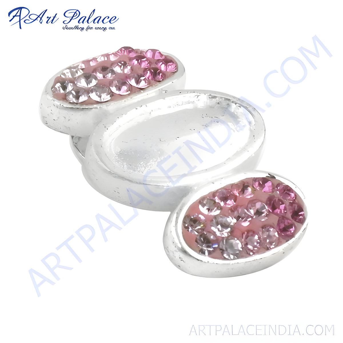 Sterling silver oval ring with pink crystals, a beautiful fashion jewelry piece for women