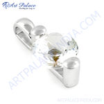 Load image into Gallery viewer, Silver pendant with large, clear crystal gemstone, showcasing a sparkling, elegant design.
