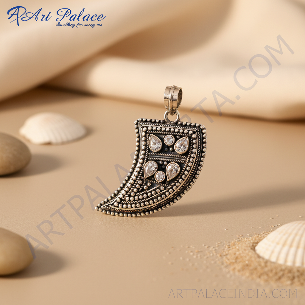 925 Silver Teardrop Pendant with CZ Stones | Women's Jewelry