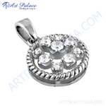 Load image into Gallery viewer, 925 sterling silver pendant with round cubic zirconia stones on a white background, jewelry product.
