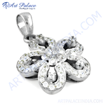 Load image into Gallery viewer, Sterling silver flower pendant necklace with diamond pave detailing for women.
