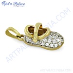Load image into Gallery viewer, gold plating baby shoe pendant with sparkling crystals, a charming and elegant jewelry piece.
