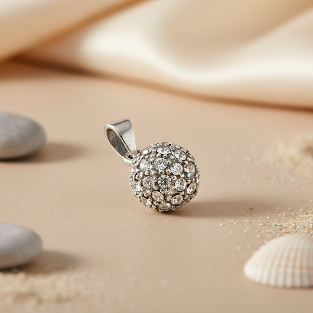 Silver Crystal Pave Round Pendant | Women's Jewelry Gift