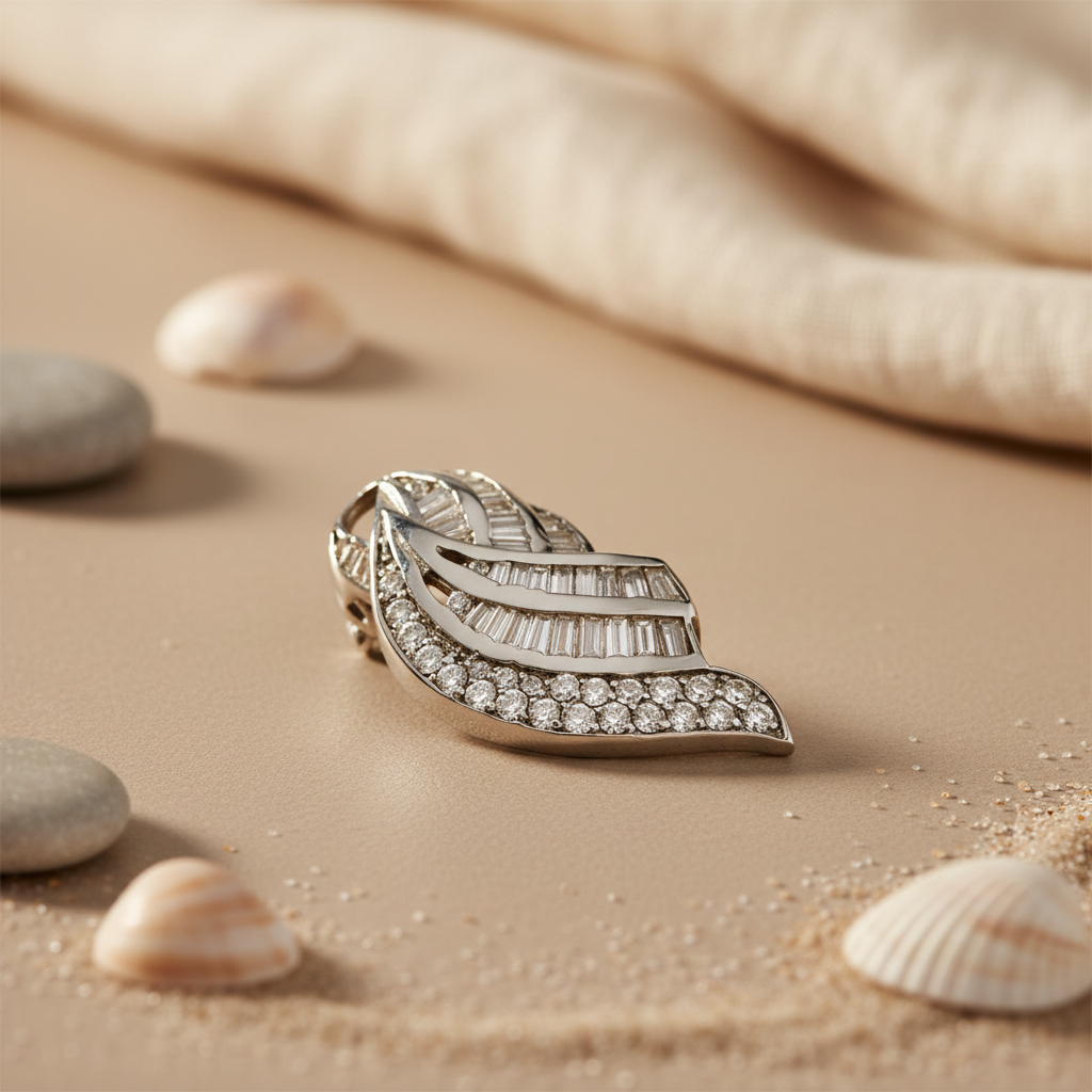 Silver Baguette and Round Cut Diamond Pendant for Women