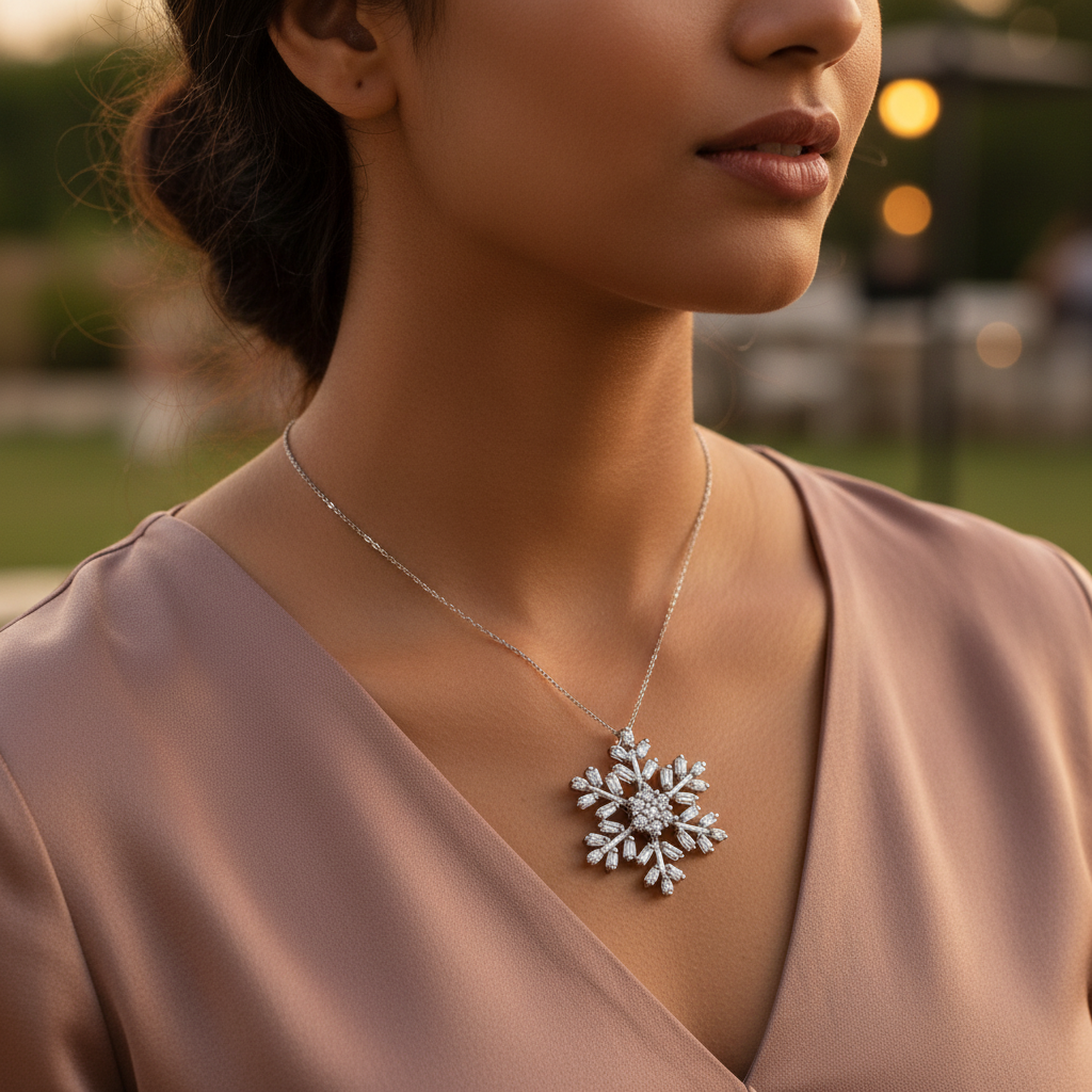 Silver Snowflake Pendant for Women | Crystal Jewelry