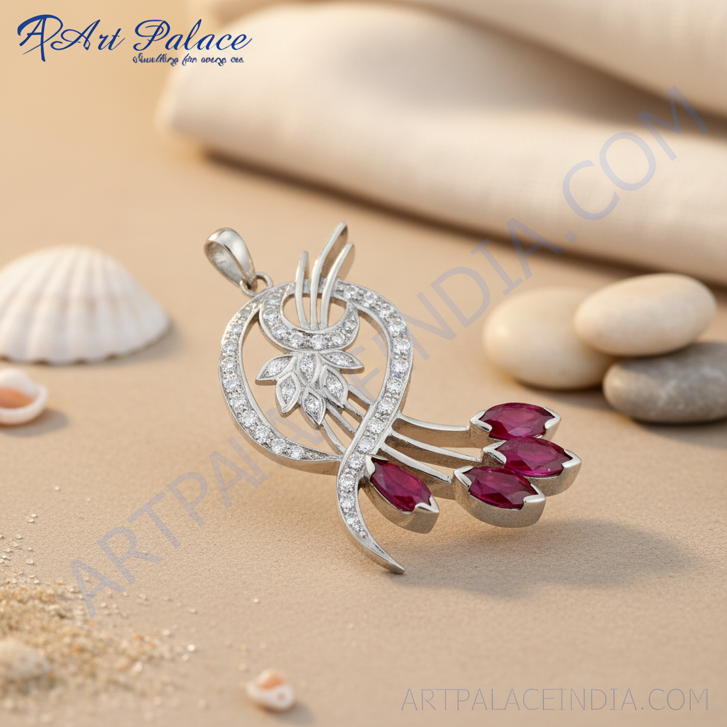 925 Silver Ruby Pendant for Women | Floral Design Jewelry