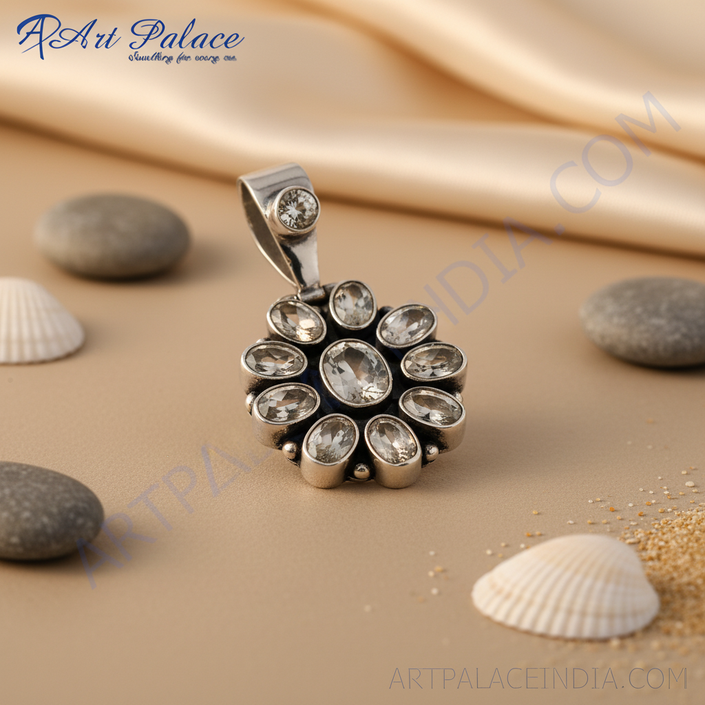 925 Silver Flower Pendant with Gemstones | Women's Jewelry Gift