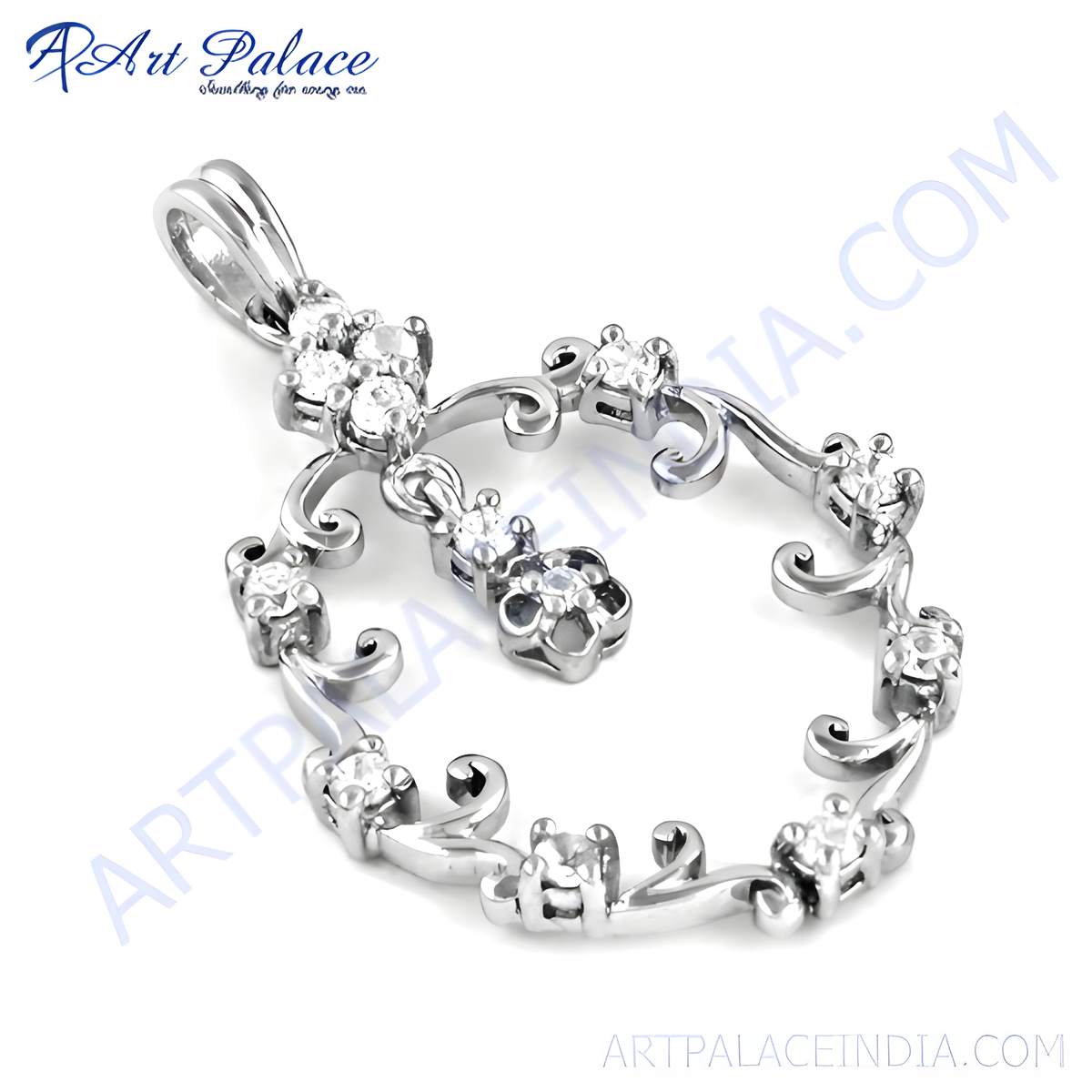 925 sterling silver pendant necklace with sparkling cubic zirconia stones, white gemstones, and an elegant design