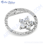 Load image into Gallery viewer, 925 sterling silver circle pendant with cubic zirconia stones and a central cubic zirconia flower.
