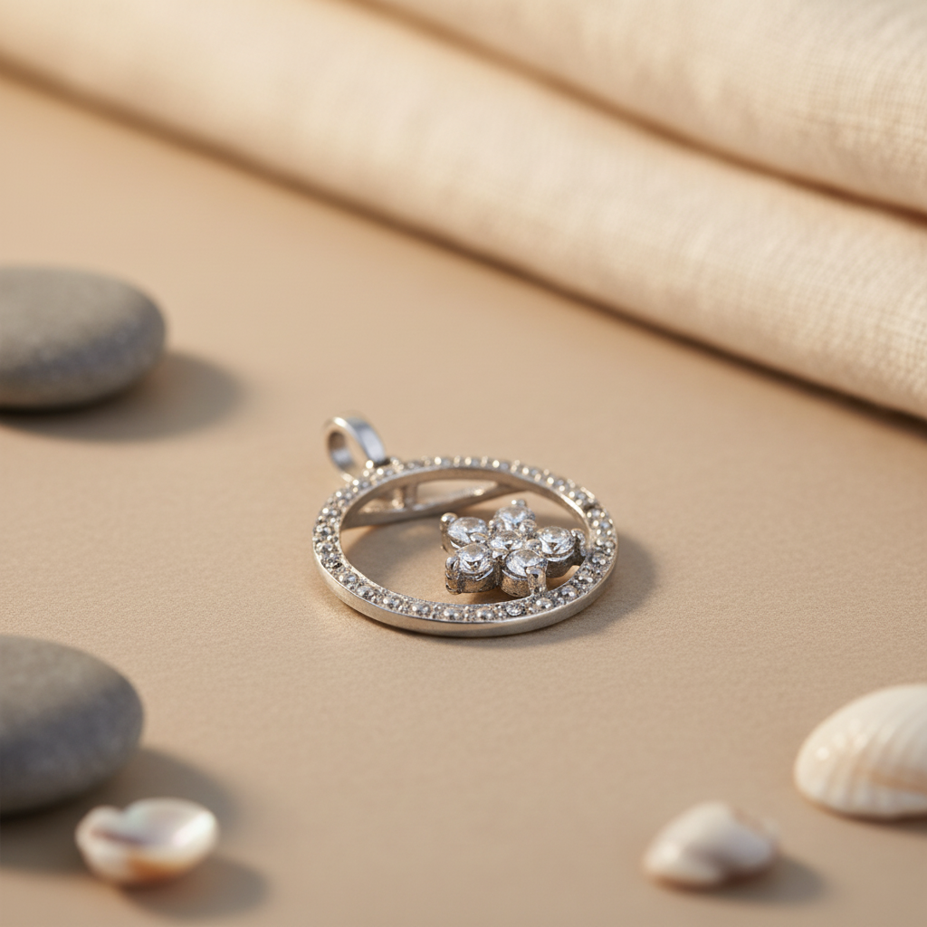 925 Silver Cubic Zirconia Circle Pendant for Women | Gift Jewelry