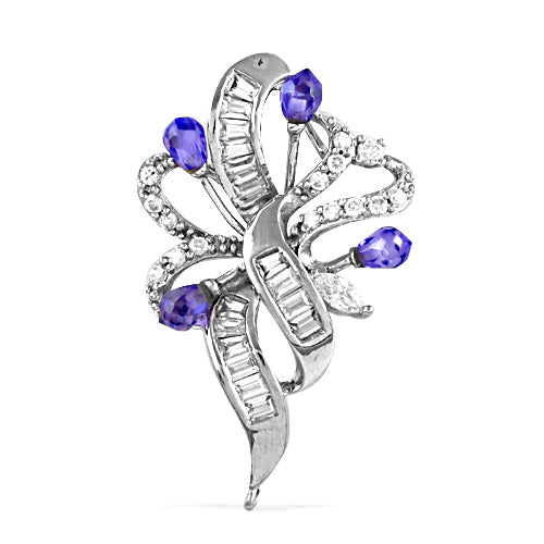 Silver Tanzanite and Diamond Brooch for Women | Gift Jewelry