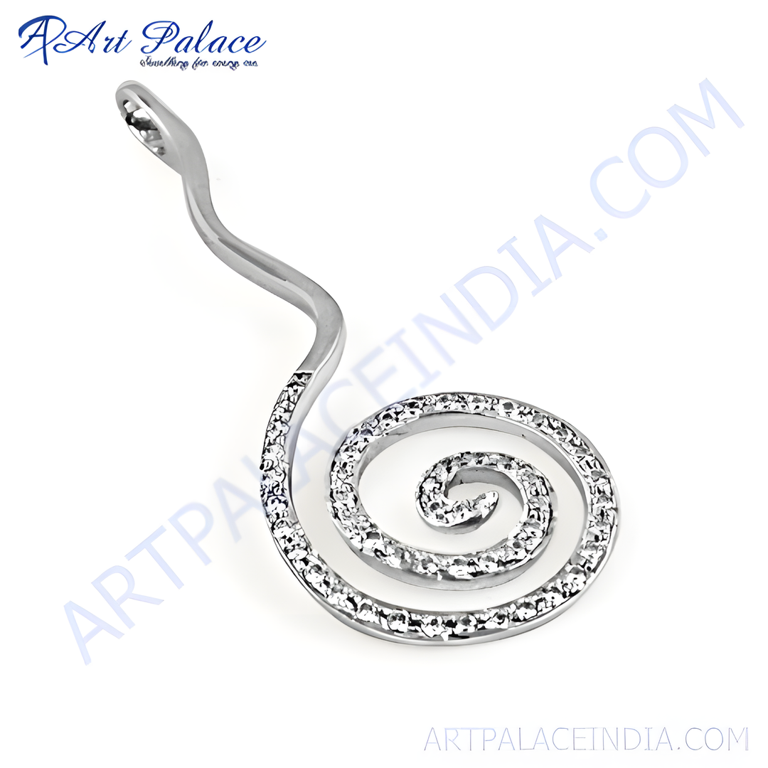Silver swirl pendant with sparkling crystals, a stunning fashion accessory.