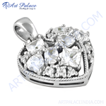 Load image into Gallery viewer, 925 sterling silver heart pendant necklace with clear cubic zirconia stones.
