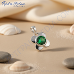 Load image into Gallery viewer, 925 Silver Flower Pendant with Green Gemstone | Women's Jewelry
