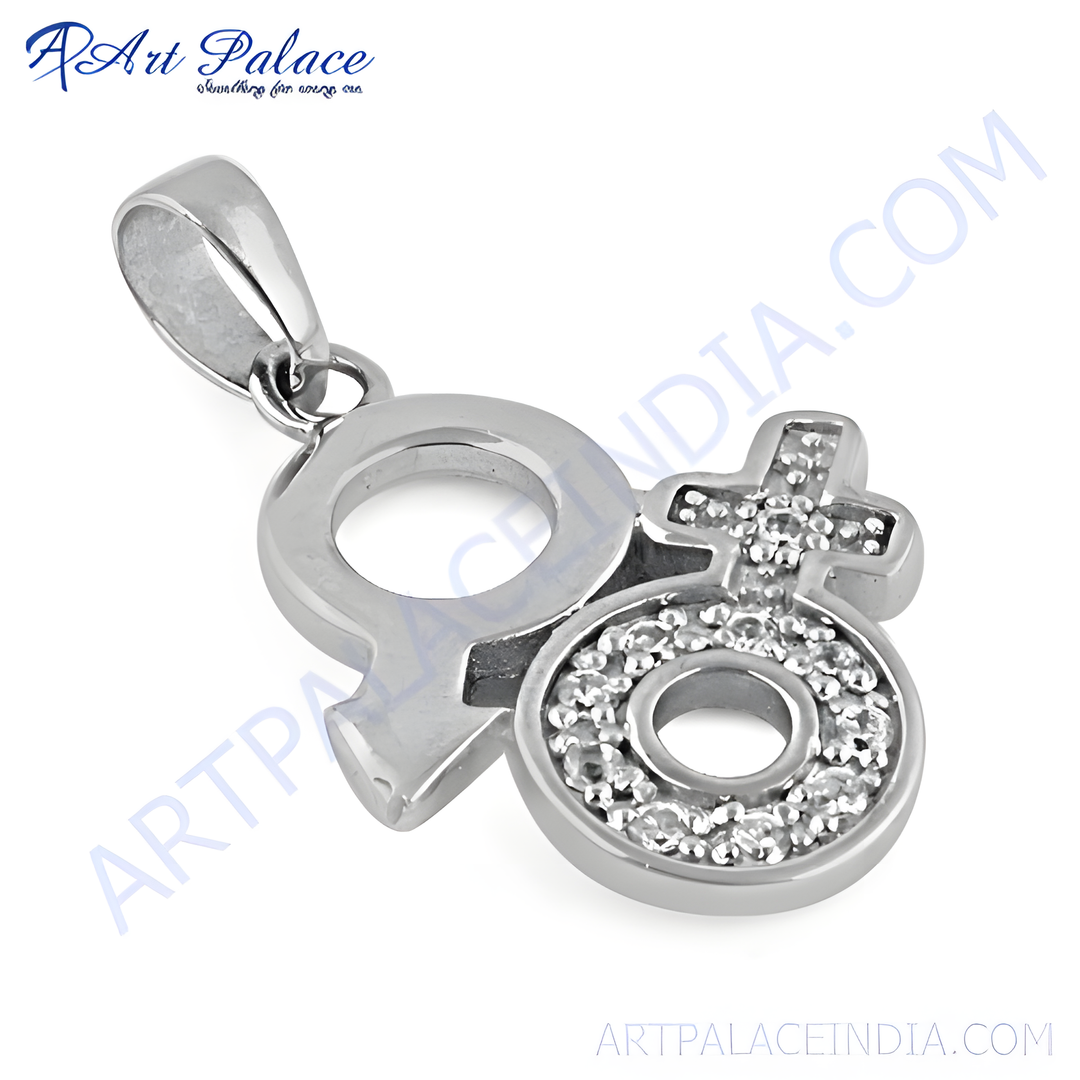 Sterling silver intersex symbol pendant with clear crystals for gender affirmation and pride.