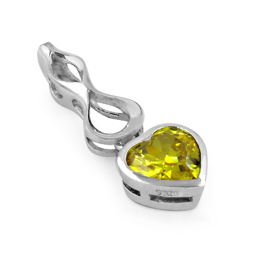 925 silver heart shaped yellow gemstone pendant for women