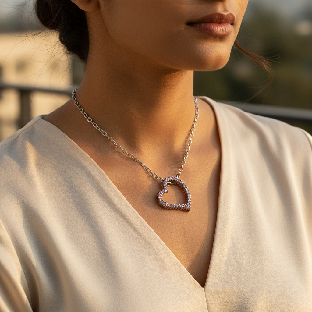 925 silver pink sapphire heart necklace for women | gift