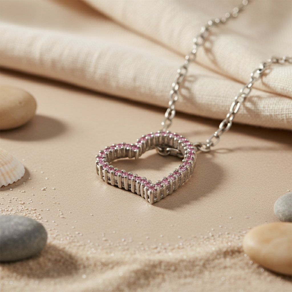 925 Silver Pink Sapphire Heart Necklace for Women | Gift