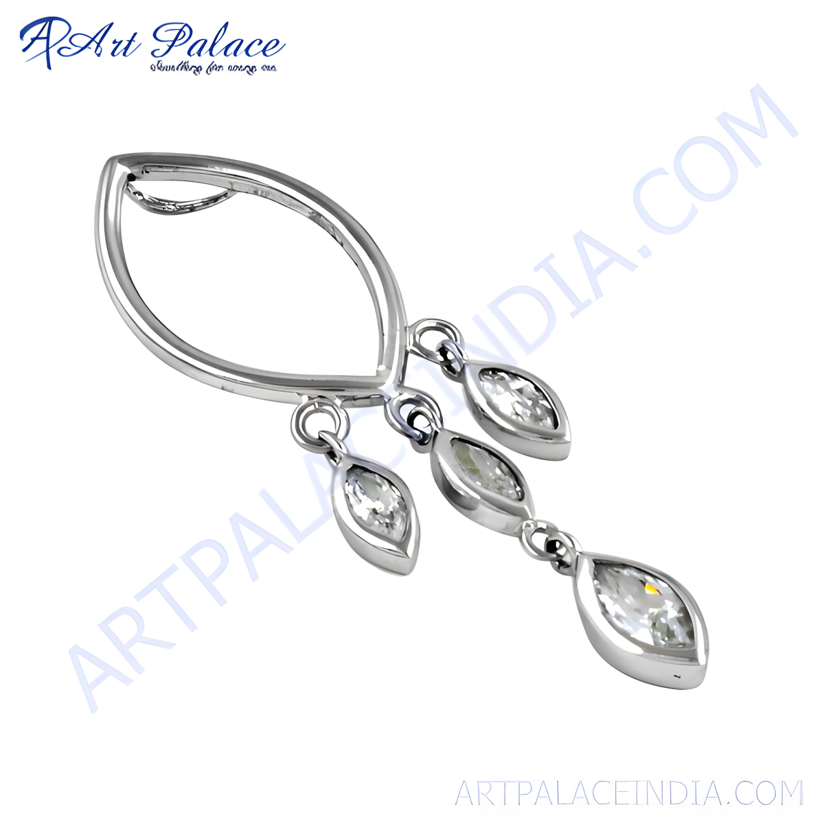 925 sterling silver marquise dangle pendant with clear cubic zirconia stones