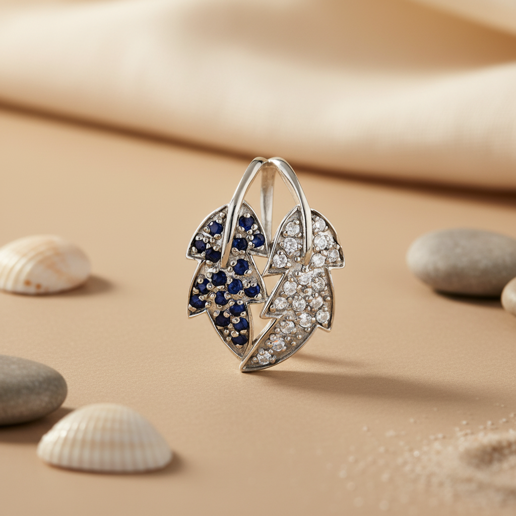 925 Silver Sapphire & CZ Leaf Pendant for Women | Gift