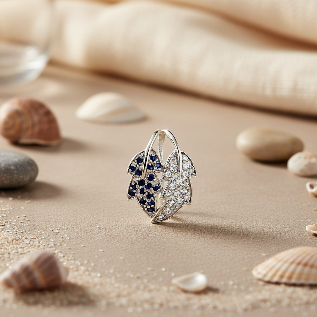 925 Silver Sapphire & CZ Leaf Pendant for Women | Gift