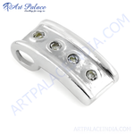 Load image into Gallery viewer, 925 sterling silver pendant with three round cubic zirconia stones on a white background, jewelry
