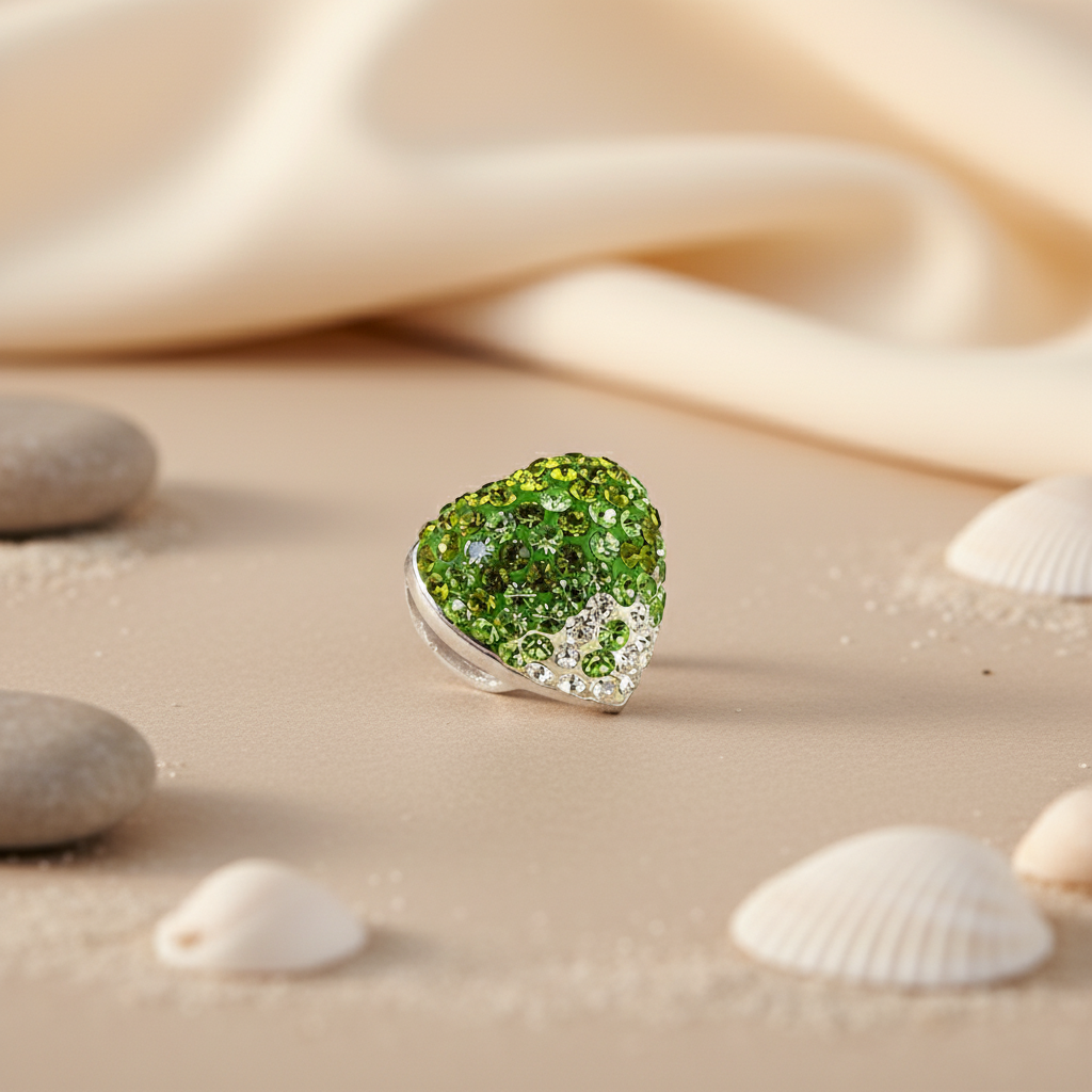 Green Crystal Heart Brooch Pin | Women's Fashion Jewelry